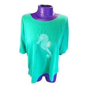 Women’s Embroidered seahorse green cotton tshirt Made in Greece L